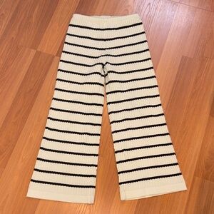 SHEIN Cream and Black Striped Wide-Leg Knit Pants